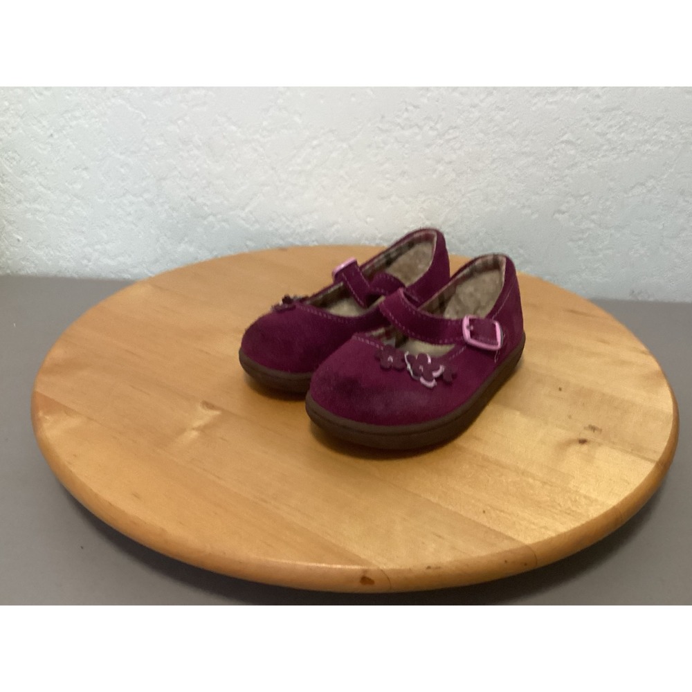 UGG Mary Jane Shoes Kids‎ Size 7 Magenta Purple Suede Shearling Flower Applique
